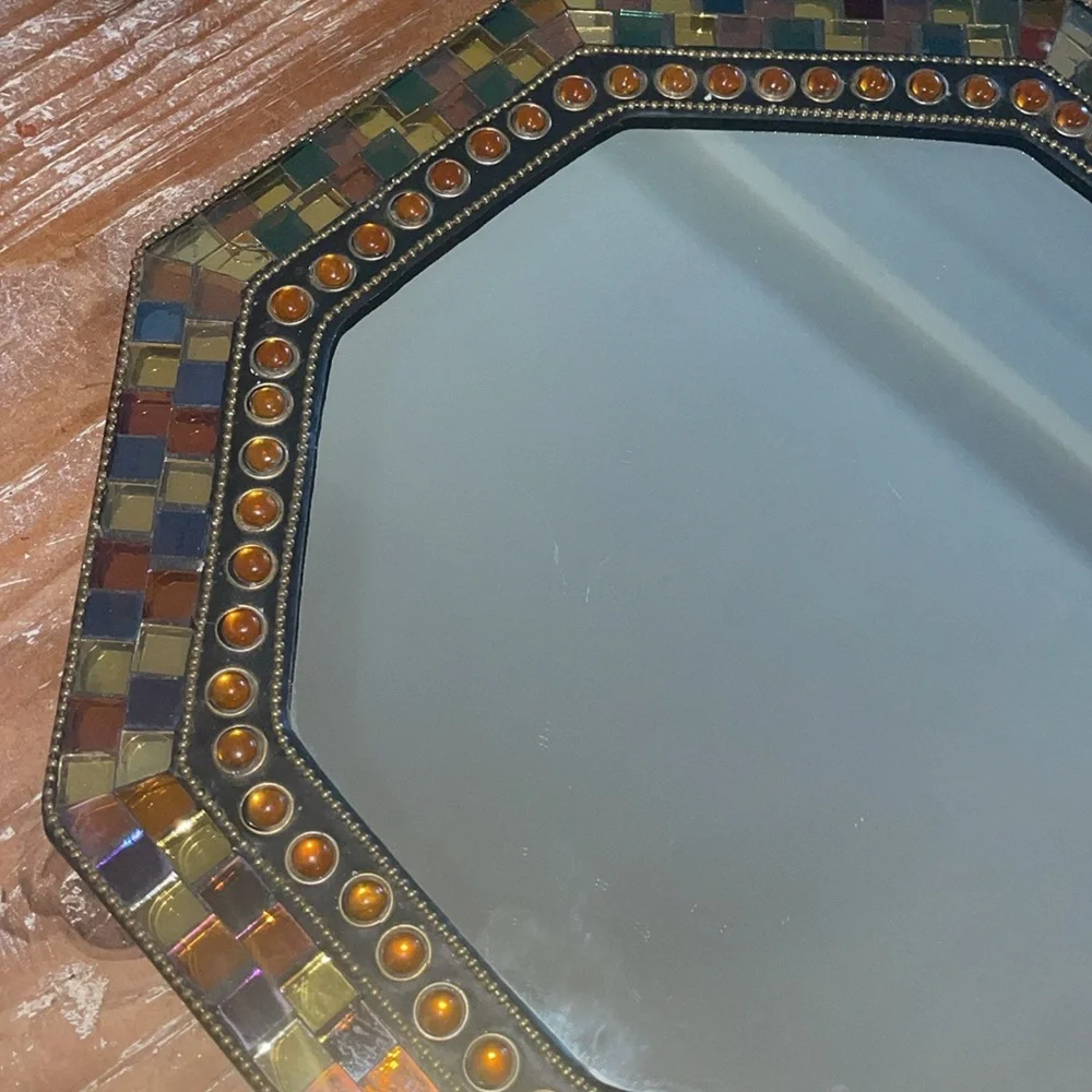 Party Lite Colorful Mosaic Fusion 12” Octagonal Wall Mirror or candle holder